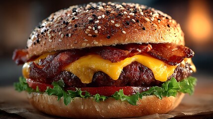 hamburger on a wooden background