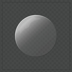 Glossy Transparent Circular Glass Sphere with Soft Gradient Reflection on Checkerboard Background for UI and Digital Design