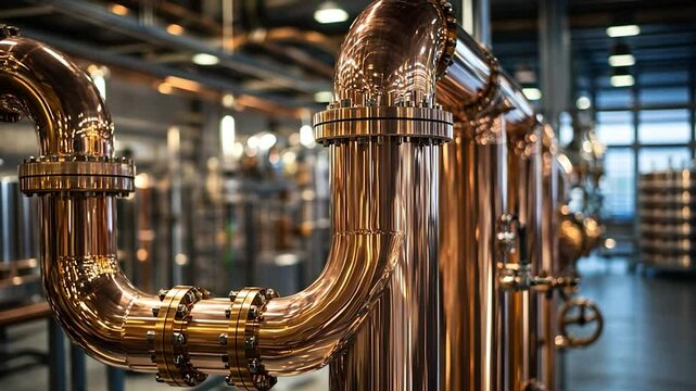 Copper distillation pipes in modern distillery