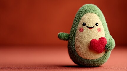 Smiling Avocado Cartoon Character Holding a Heart: Playful and Wholesome