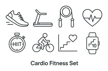 Cardio fitness icons set – outline, exercise and activity symbols for health enthusiasts