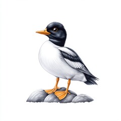 Fototapeta premium Elegant Shorebird Standing on a Rock Against a Minimalistic White Background