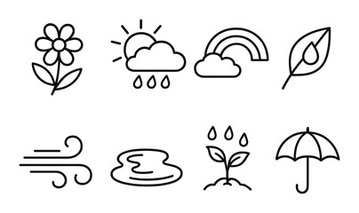 Spring weather outline icons set &ndash; simple, seasonal and nature symbols collection