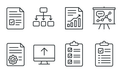 Business and management outline icons set &ndash; schematic, organizational and strategy symbols