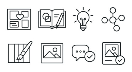 Creative process outline icons set – design, idea and artistic elements