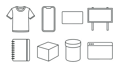 Apparel and gadget outline icons set &ndash; silhouette, clothing, electronics symbols