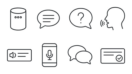 Voice search outline icons set – seo, simple communication and interface symbols