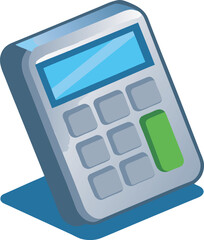 Vector illustration of a 3D Silver Calculator. Business and finance. Cartoon design of office supplies and stationery
