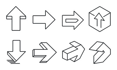 Arrow icons set for direction and navigation – outline, simple and minimal style