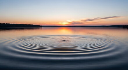 Fototapeta premium Serene Lake Ripples at Sunset: Tranquility and Reflection