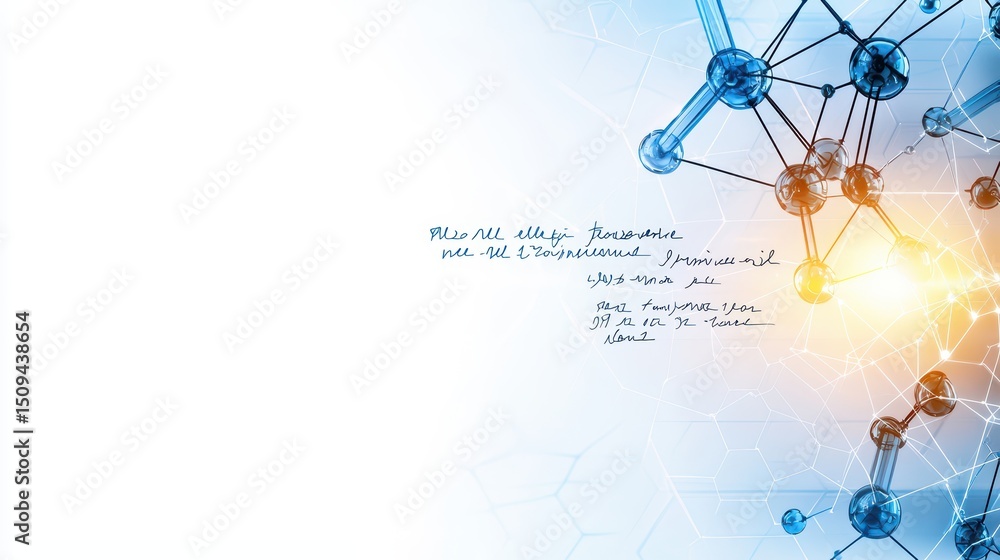 Poster scientific background with molecular structure and abstract design for research and technology theme