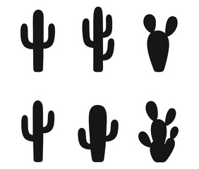 Six different Cactus Silhouette Vector Design Template. Cactus Illustration on white background