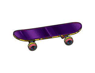 Vintage skateboard in neon style. Original illustration.