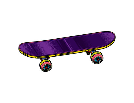 Vintage skateboard in neon style. Original illustration.