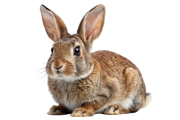 Adorable brown rabbit sitting isolated on transparent background
