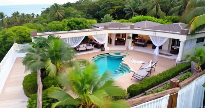 swimming pool in tropical resort