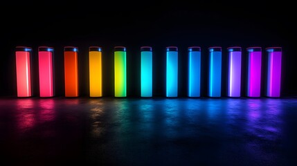 Neon Rainbow Columns Futuristic Glowing Light Abstract Background