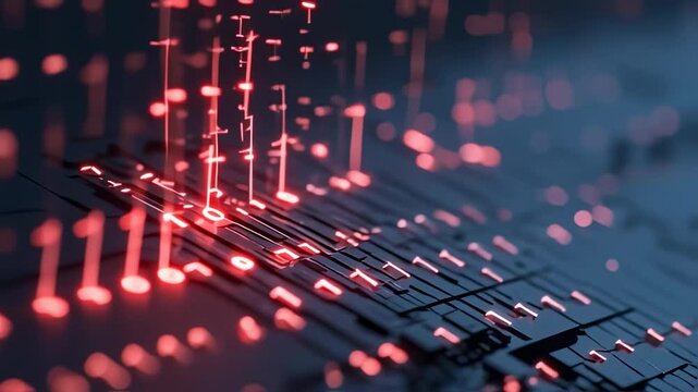 Abstract technological background with red digits of binary code