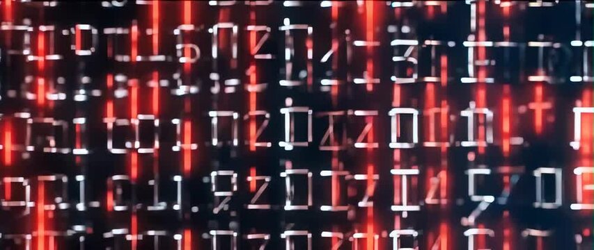 Anamorphic video Abstract technological background with red digits of binary code