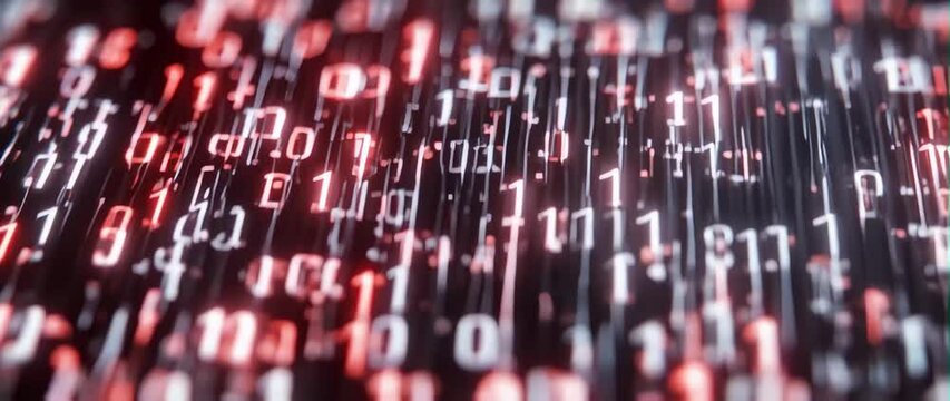 Anamorphic video Abstract technological background with red digits of binary code