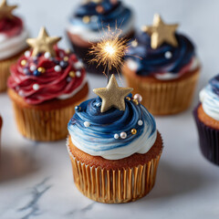 patriotic cupcakes with red, white, and blue frosting