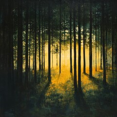 Golden Sunlight Filtering Through a Forest
