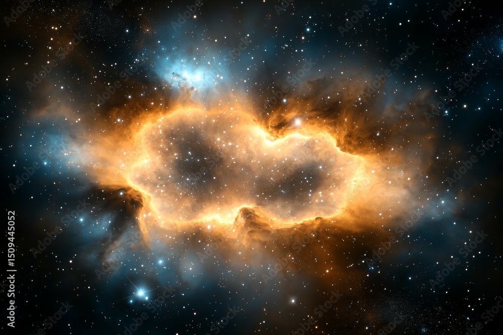 Wall mural large orange cloud in space with many stars surrounding it
