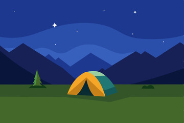 Night Camping Adventure Starry Sky, Mountain Views, and Tent Serenity