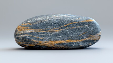 Naklejka premium Smooth, striped stone with gold veins on grey backdrop