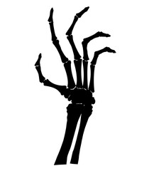 Silhouette of a Skeleton Hand Rising from the Ground. Spooky Halloween Horror Scene, Creepy Graveyard Symbol, Undead Zombie Concept, Gothic Death Imagery, Scary Night

