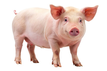 Adorable pink piglet standing isolated on transparent background