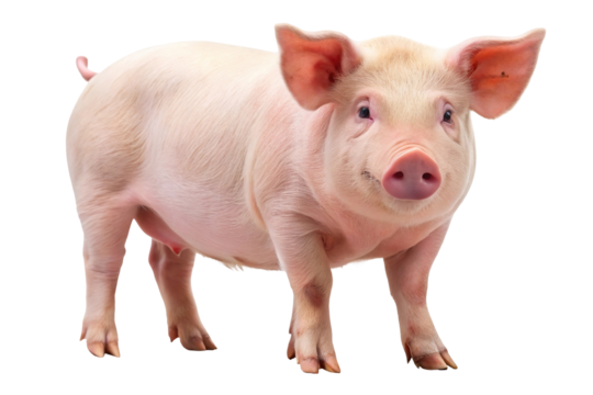 Adorable pink piglet standing isolated on transparent background