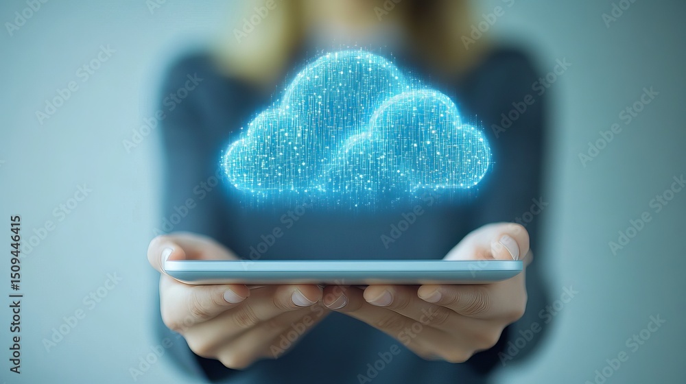 Poster digital cloud computing technology concept innovative mobile network data storage global internet co