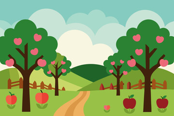 Fototapeta premium Vibrant apple tree in full spring bloom, nestled in a grassy orchard under the summer sun, a symbol of nature's abundant fruit