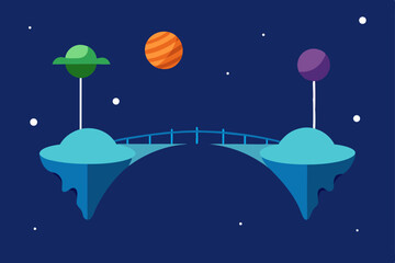 Moon and stars vector illustration of a dark night sky with city landscape