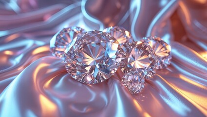 Fototapeta premium Sparkling diamonds perched on fine silk fabric with delicate folds