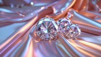 Fototapeta premium Sparkling diamonds perched on fine silk fabric with delicate folds