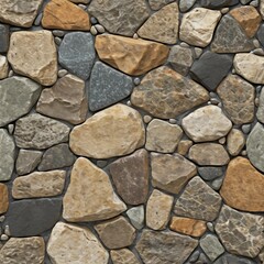 Fototapeta premium Richly varied stones form a stunning textural display, presenting an array of natural colors and shapes, ideal for decorative or architectural purposes in outdoor or indoor settings Generative AI