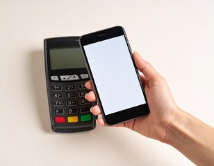 blank white mobile phone screen paying credit card device contactless payment 