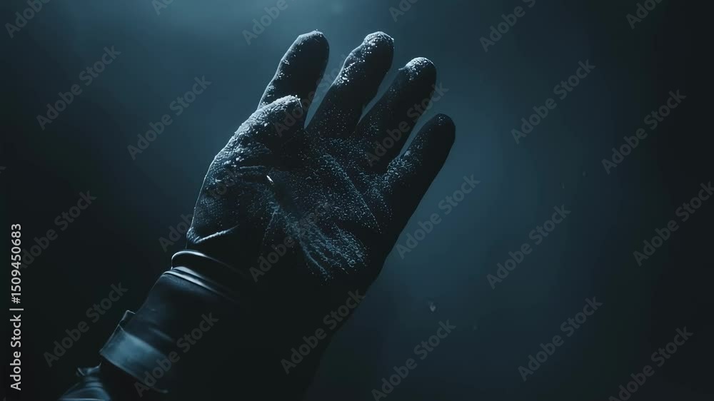 Aufkleber snowflakes are slowly falling on a gloved hand, presumably belonging to an astronaut in outer space,