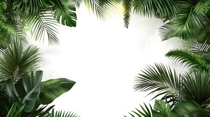 Obraz premium Lush Tropical Leaves Frame White Background Botanical