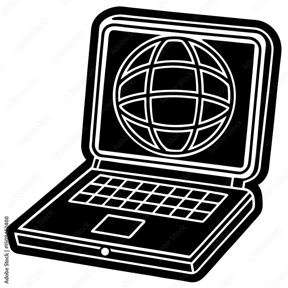 Aufkleber laptop computer showing global internet connection icon
