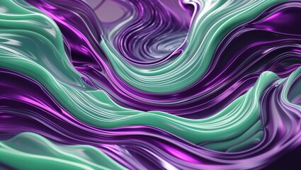 Abstract fluid mint and purple background with interlaced 3d distortion effect. Futuristic liquid design