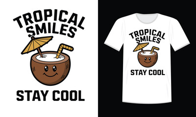 Tropical Smiles Happy Coconut Cartoon T-Shirt – Stay Cool Summer Outfit