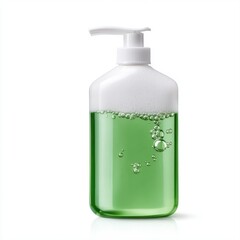 Green Liquid Soap Dispenser with Pump Top, Isolated on White Background