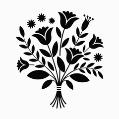  Small flower bouquet, vector silhouette, white background