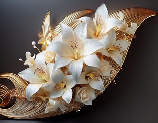 Tropfenförmiger Brautstrauß aus weißen Lilien, Phalaenopsis-Orchideen und Glitzerakzenten