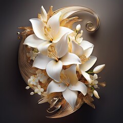 Tropfenförmiger Brautstrauß aus weißen Lilien, Phalaenopsis-Orchideen und Glitzerakzenten