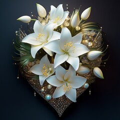 Tropfenförmiger Brautstrauß aus weißen Lilien, Phalaenopsis-Orchideen und Glitzerakzenten