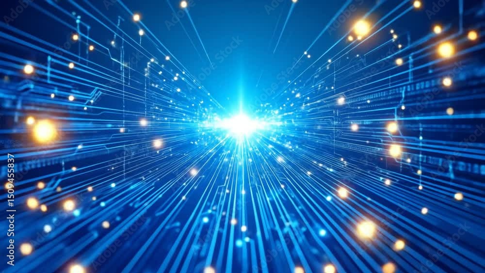 Poster futuristic technology background with glowing lines and light burst animation